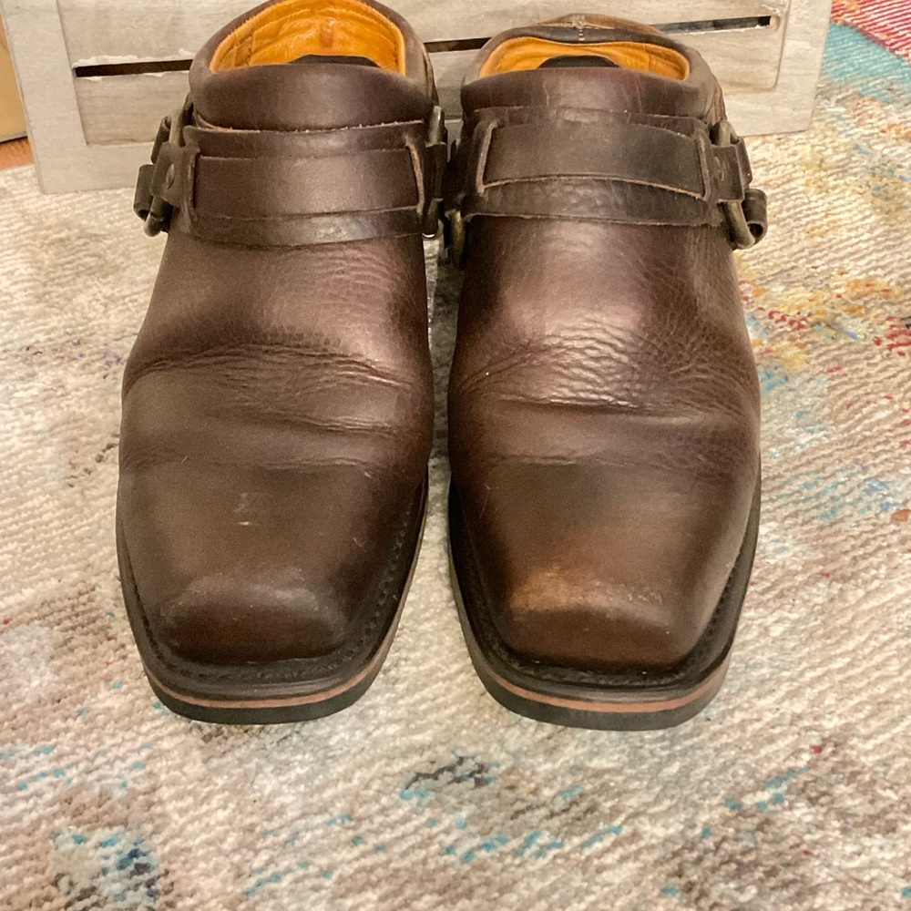 Frye Brown Leather Mules with Buckle Detail - Picture 14 of 16